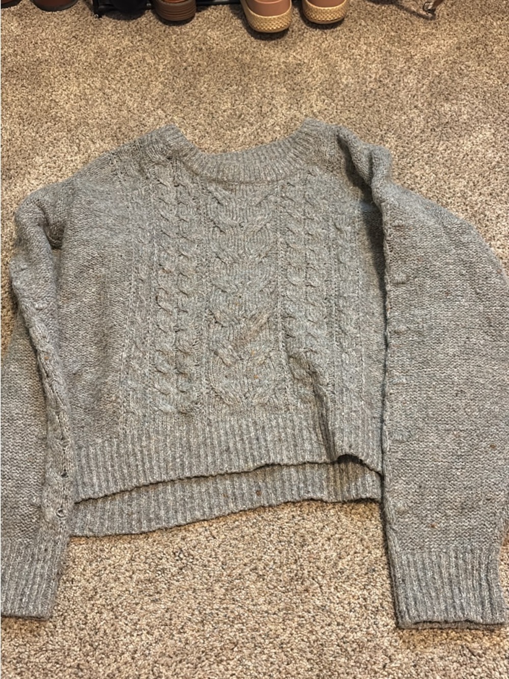 Old Navy Gray Cable-Knit Scoop Neck Sweater